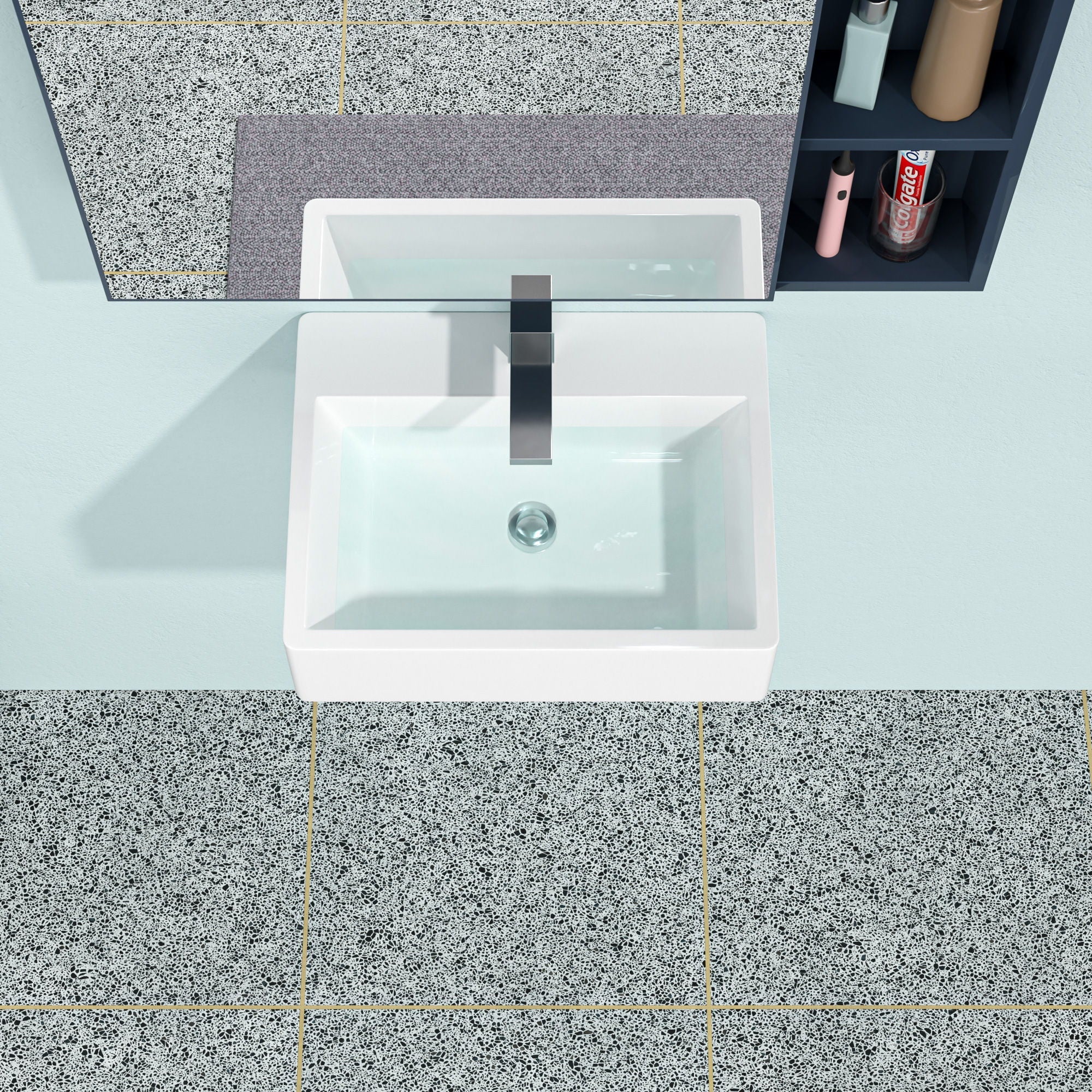 Modern Ceramic Rectangular Wall Mounted Bathroom Sink With Faucet Hole & Overflow by HouseOfZazla