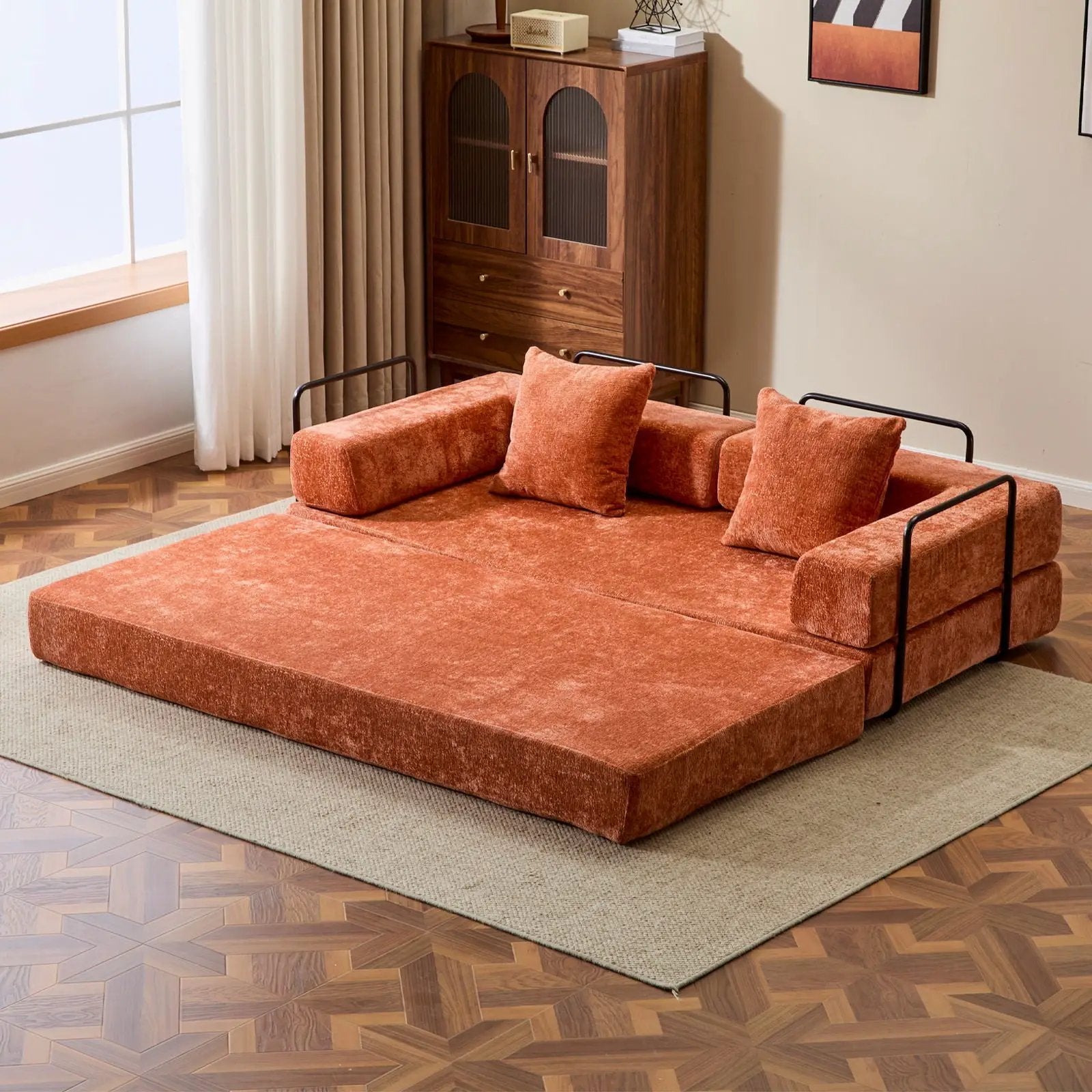Convertible Floor Sofa Bed With Pillow Back Support Armrest by Unique Piece Furniture