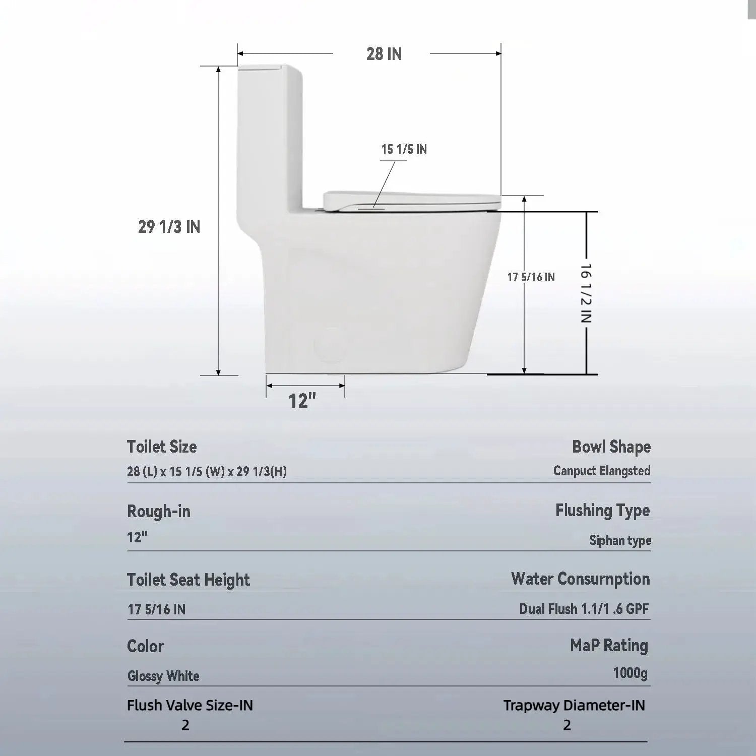Glossy Tornado Flush 1 Piece Toilet With Dual Flush, Soft Close Seat - Gloss White by HouseOfZazla