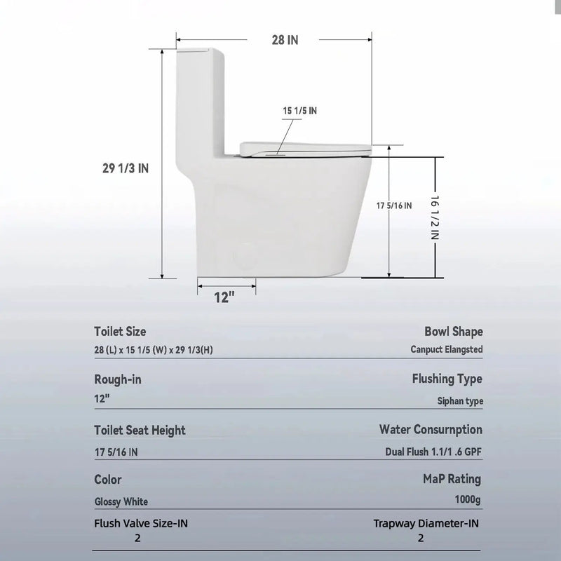 Glossy Tornado Flush 1 Piece Toilet With Dual Flush, Soft Close Seat - Gloss White by HouseOfZazla