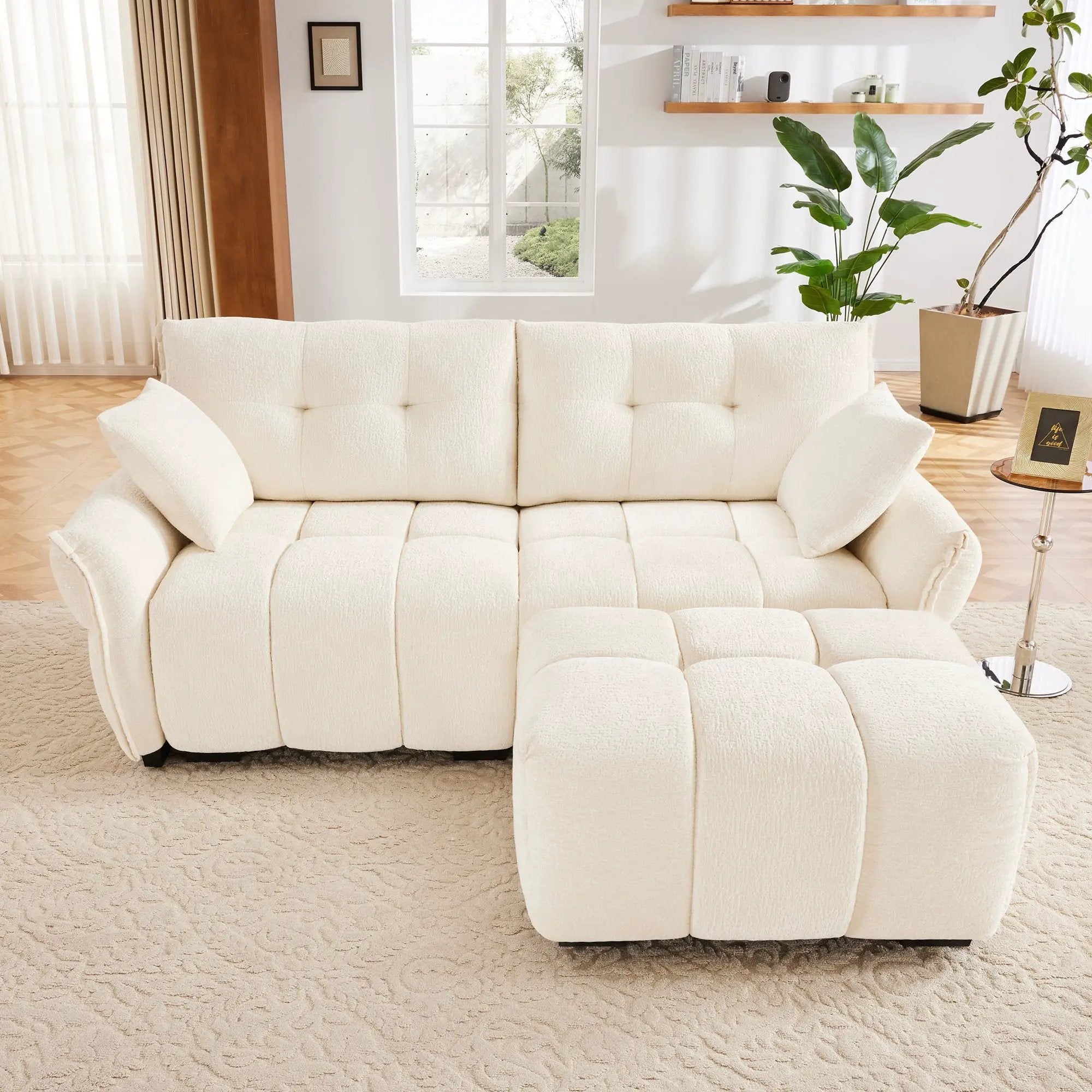 Sofa Set With Ottoman And Pillows, Textured, High Resilience Cushions by HouseOfZazla
