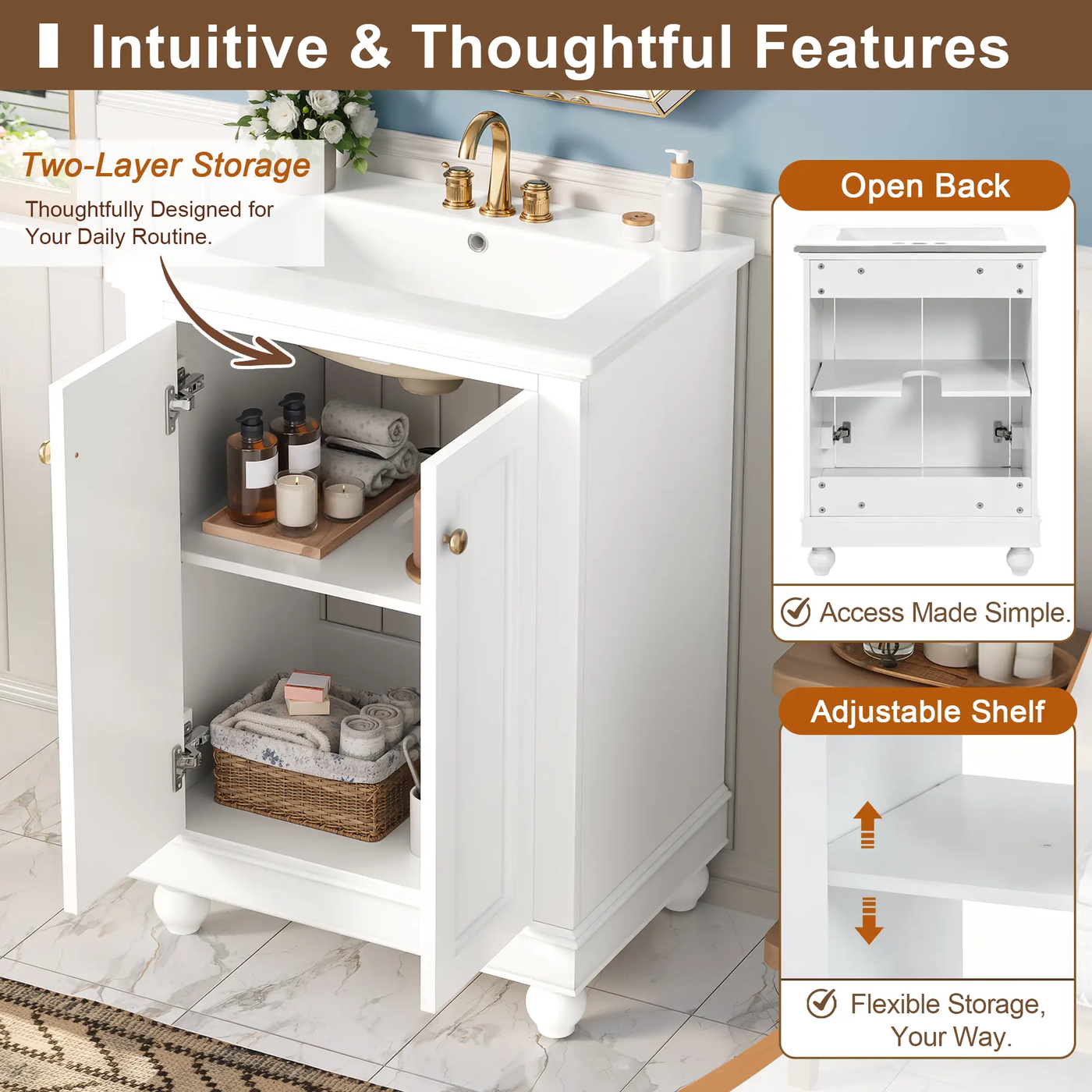 24 Inch Modern Bathroom Vanity Cabinet With Ceramic Sink by HouseOfZazla