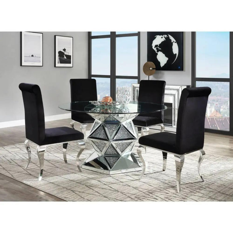 Noralie - 52" Round Dining Table - Mirrored & Faux Diamonds by Unique Piece Furniture