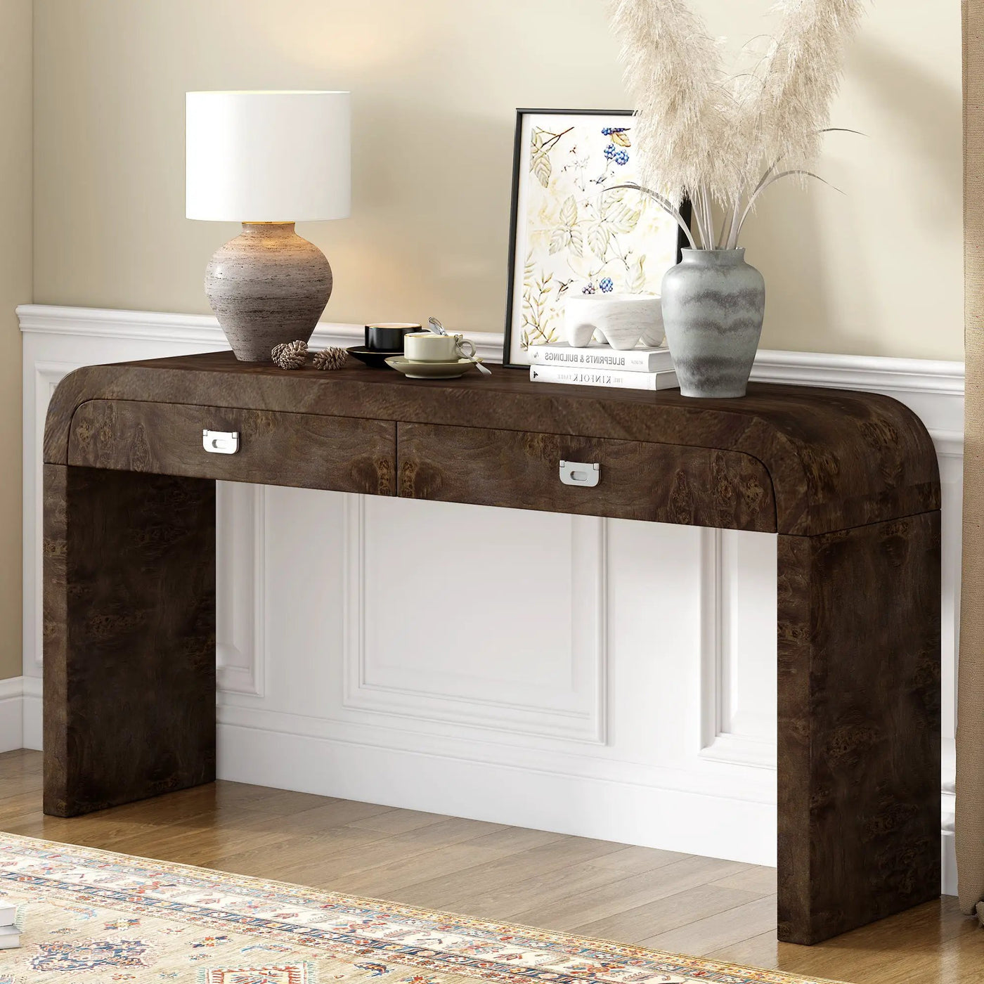 U_STYLE 60'' Wooden Entryway Table with Burl Veneer by HouseOfZazla
