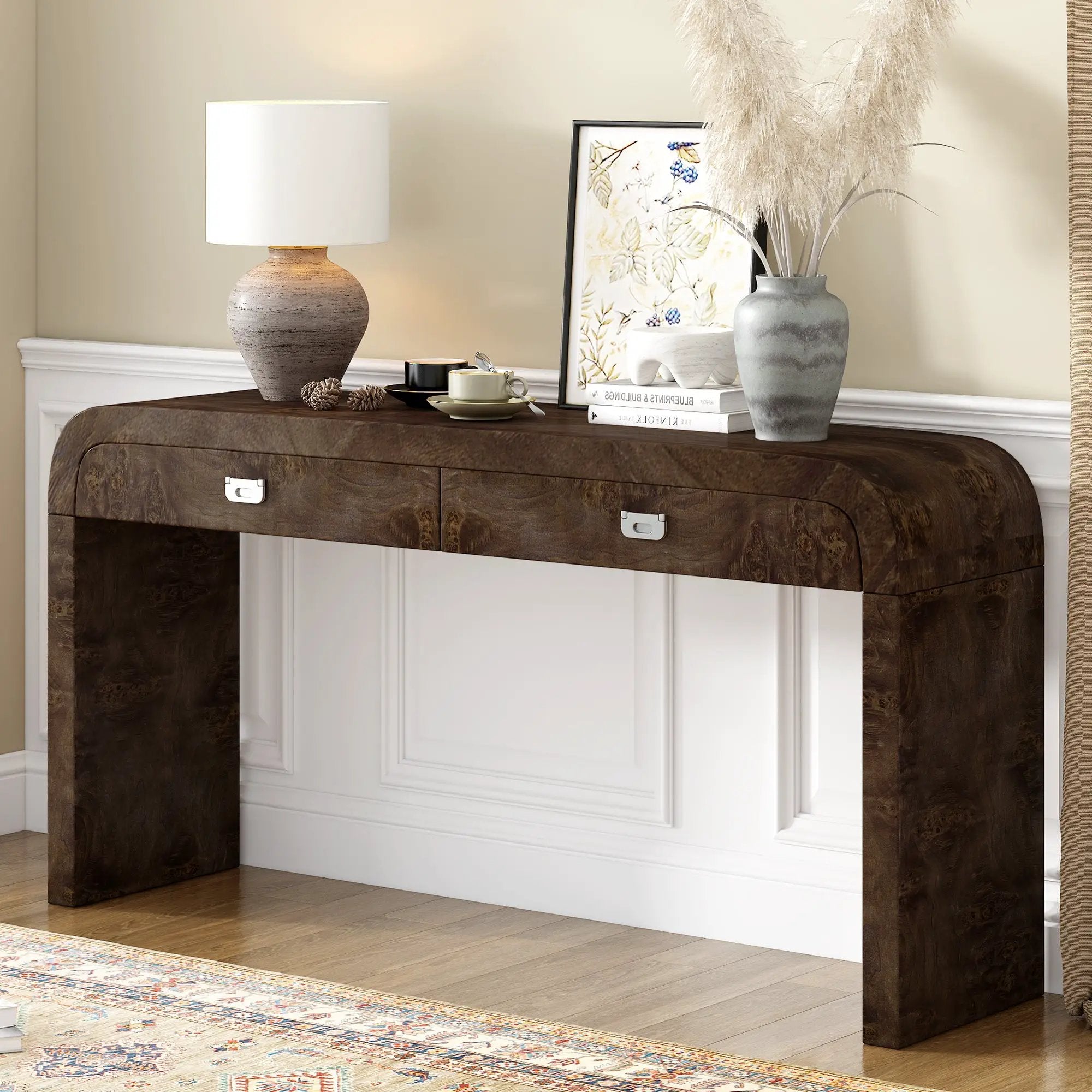 U_STYLE 60'' Wooden Entryway Table with Burl Veneer by HouseOfZazla