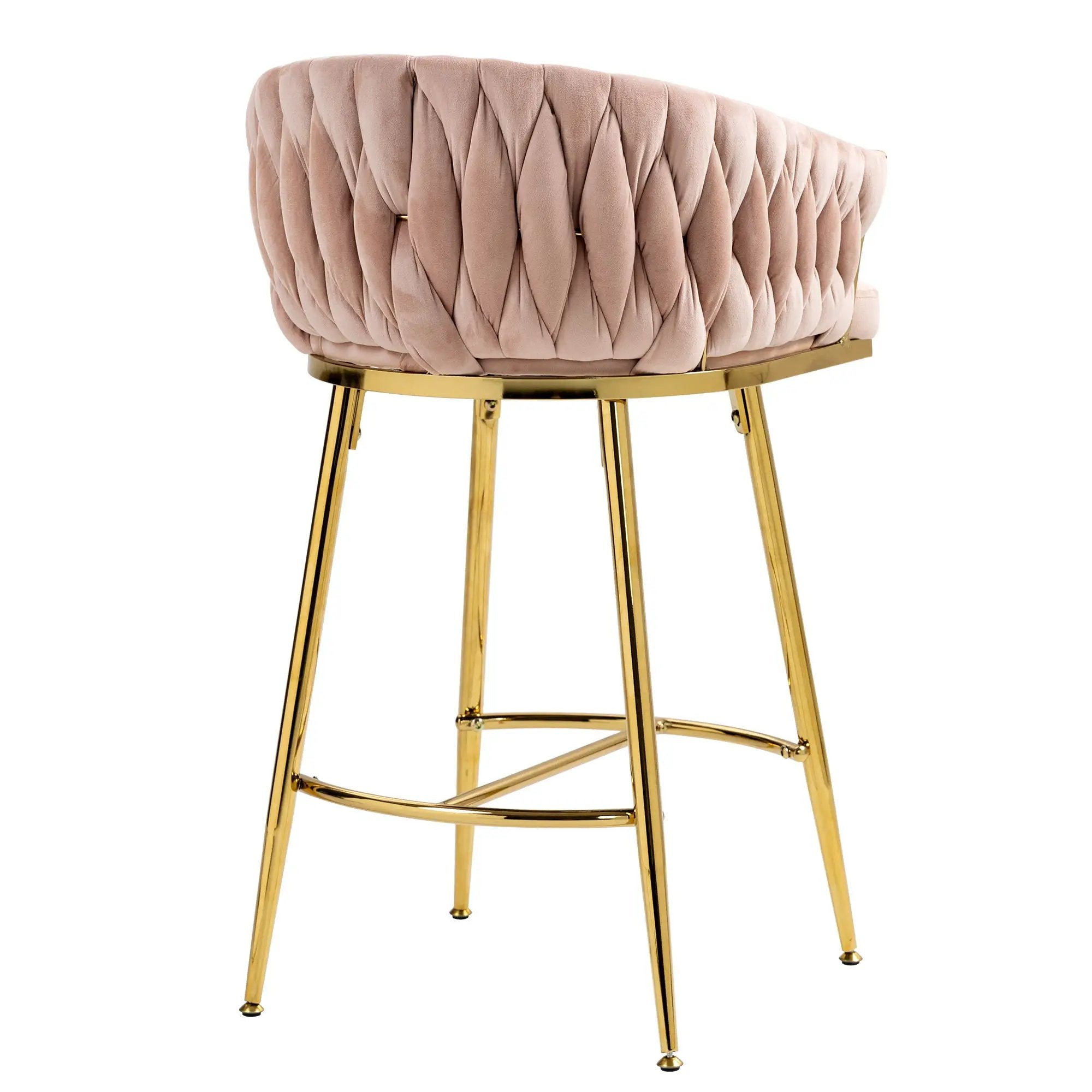 Counter Height Bar Stools Kitchen Island Counter Bar Stool With Hand - Wave Back, Golden Chromed Base And Footrest (Set of 2) - Pink by Unique Piece Furniture