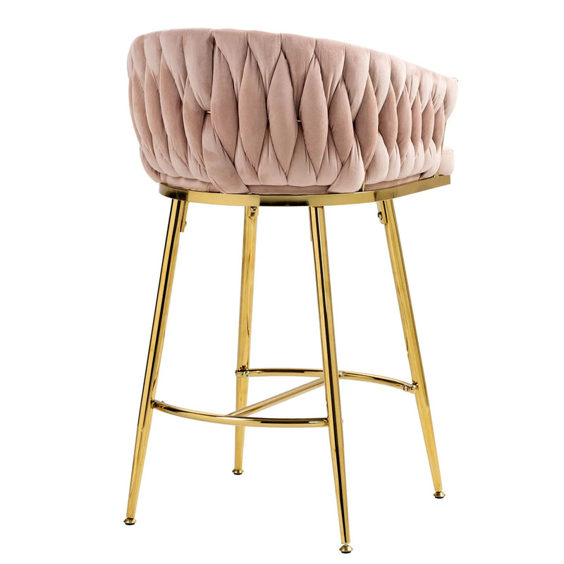 Counter Height Bar Stools Kitchen Island Counter Bar Stool With Hand - Wave Back, Golden Chromed Base And Footrest (Set of 2) - Pink by HouseOfZazla
