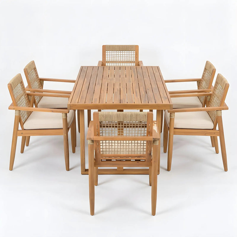 7 Piece Acacia Wood Outdoor Dining Set with Cushions by HouseOfZazla