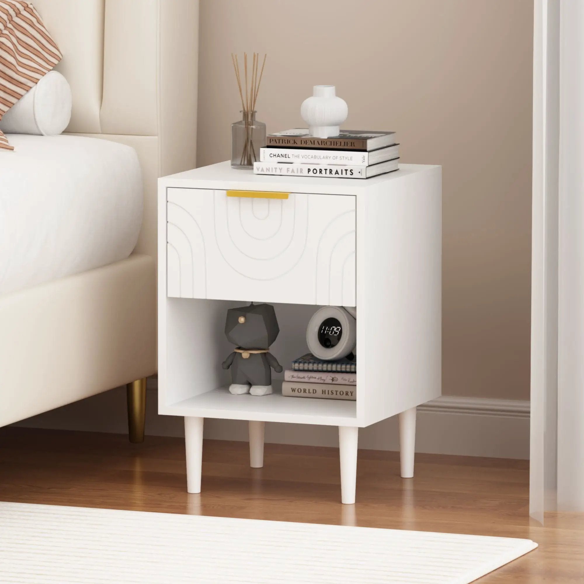 Nightstand With 1 Drawer And Open Shelf - White by Unique Piece Furniture