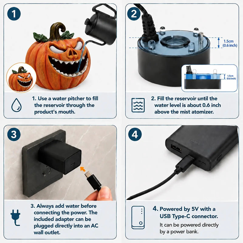 Halloween Pumpkin Monster Mist Sprayer, LED Light Up Fogger Figurine by HouseOfZazla