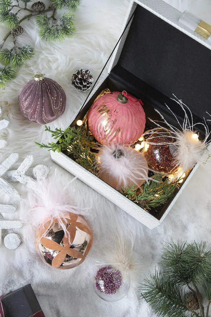 Christmas Ball Ornaments, Glass Decorative Hanging Ball Christmas Tree Ornaments For Holiday Party Decorations (Set of 6) - Pink by Unique Piece Furniture