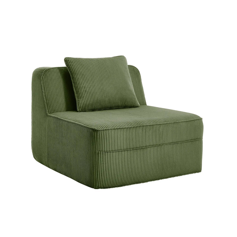 Armless Sofa with Pillow - Green Corduroy by HouseOfZazla