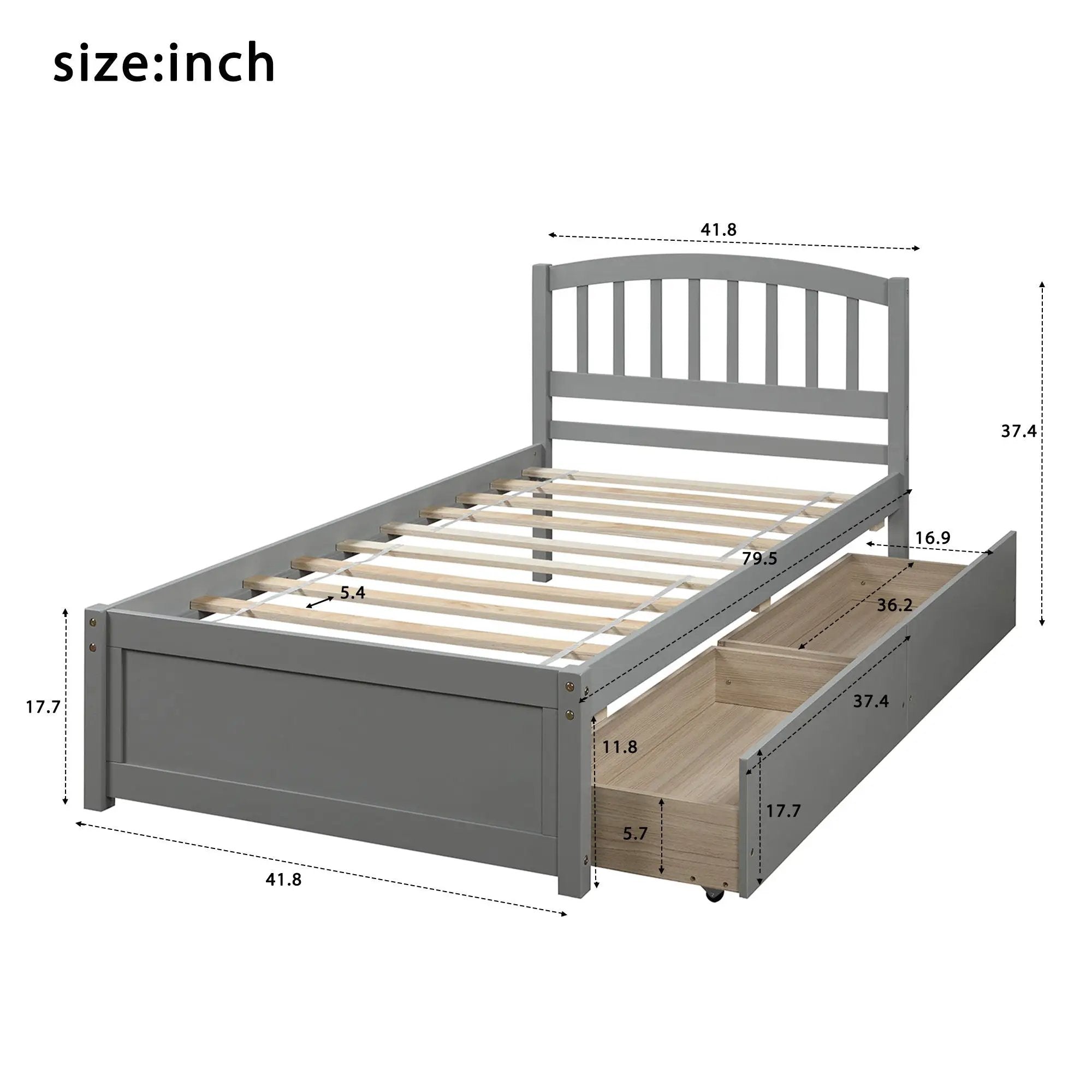 Platform Storage Bed Wood Bed Frame With Two Drawers And Headboard by HouseOfZazla