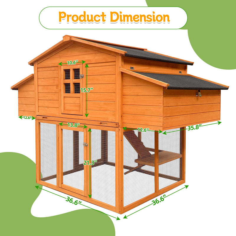 Chicken House for Outdoor with Two Nesting Boxes, Leakproof Pull-On Tray, and UV-Resistant Roof Panel by HouseOfZazla