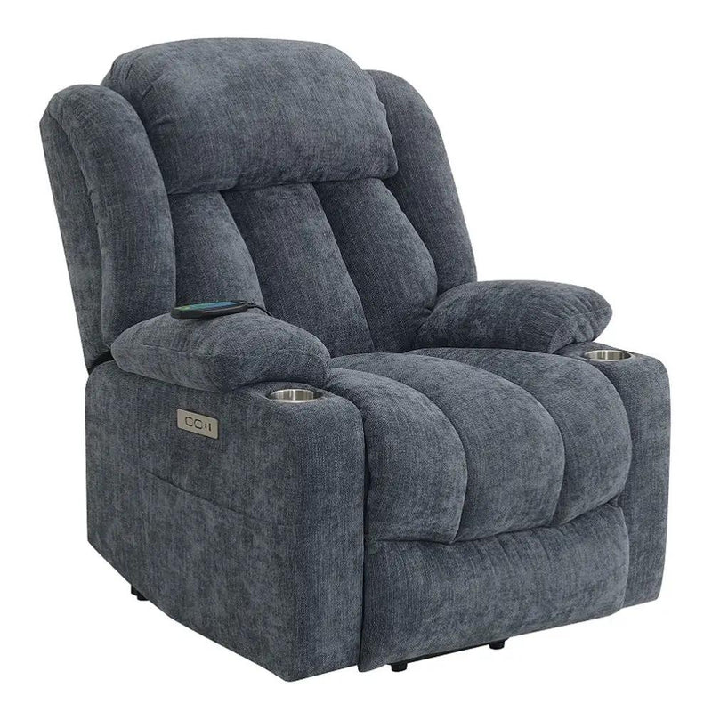 Omarion - Power Recliner With Lift, Heating & Massage - Blue Chenille by Unique Piece Furniture