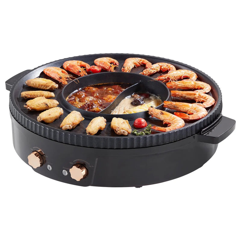 Hot Pot with Grill 1800W 2-in-1 Electric Smokeless Grill Hot Pot for 2-8 People by HouseOfZazla