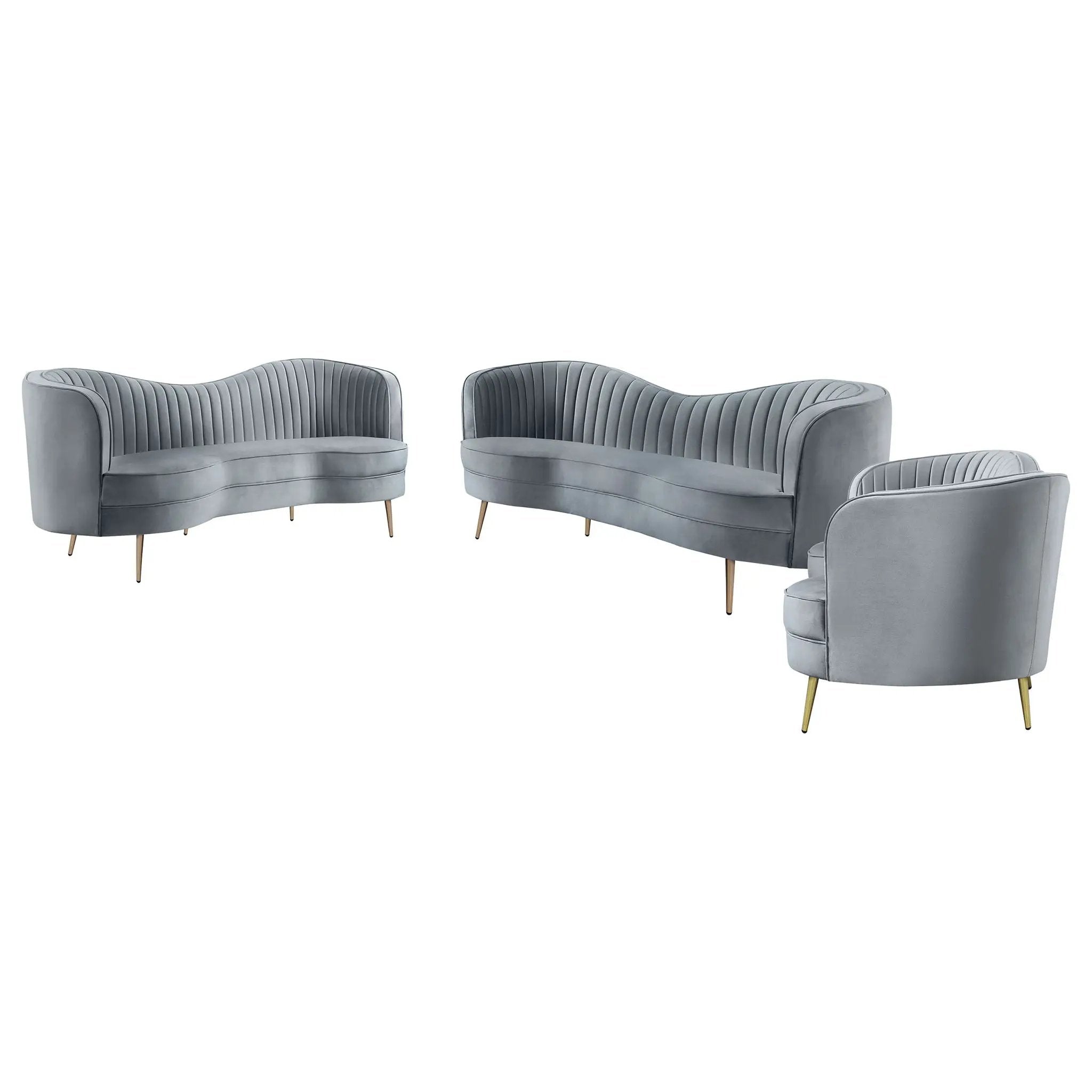 Sophia - 3 Piece Upholstered Channel Tufted Sofa Set - Gray by HouseOfZazla