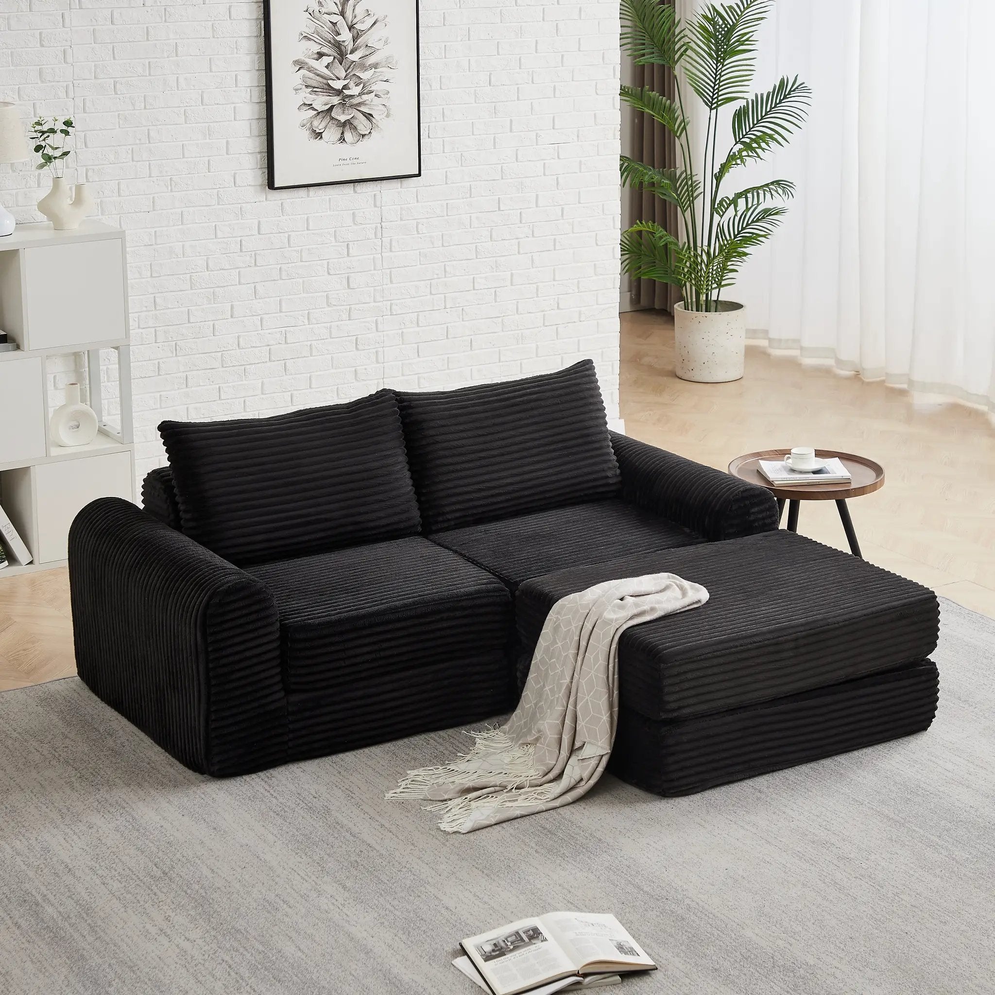 Minimalist Corduroy Sofa Bed with Two Throw Pillows by HouseOfZazla