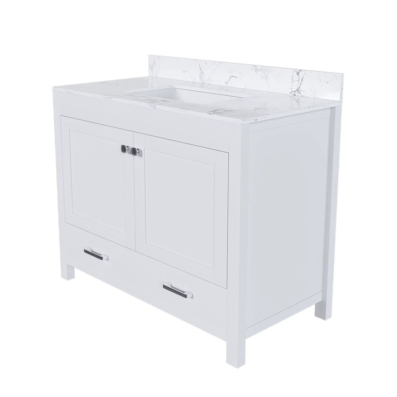 43" Bathroom Vanity With Artificial Marble Carrara Top Set, Multi Functional Bathroom Cabinet With Doors And Drawer - White by HouseOfZazla