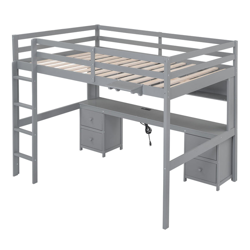 Loft Bed With Desk, Cabinets, Drawers, Charging Station And Bedside Tray by HouseOfZazla