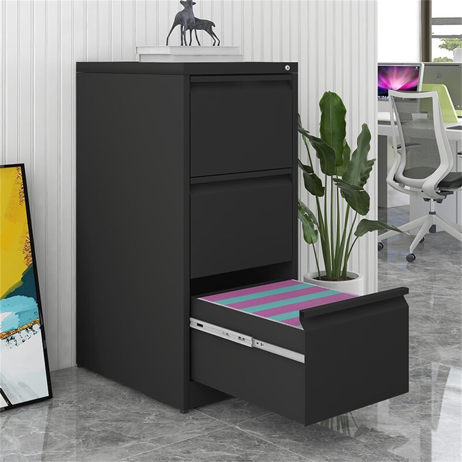 Durable Metal 3 Drawer File Cabinet With Lock For Office Storage by Unique Piece Furniture