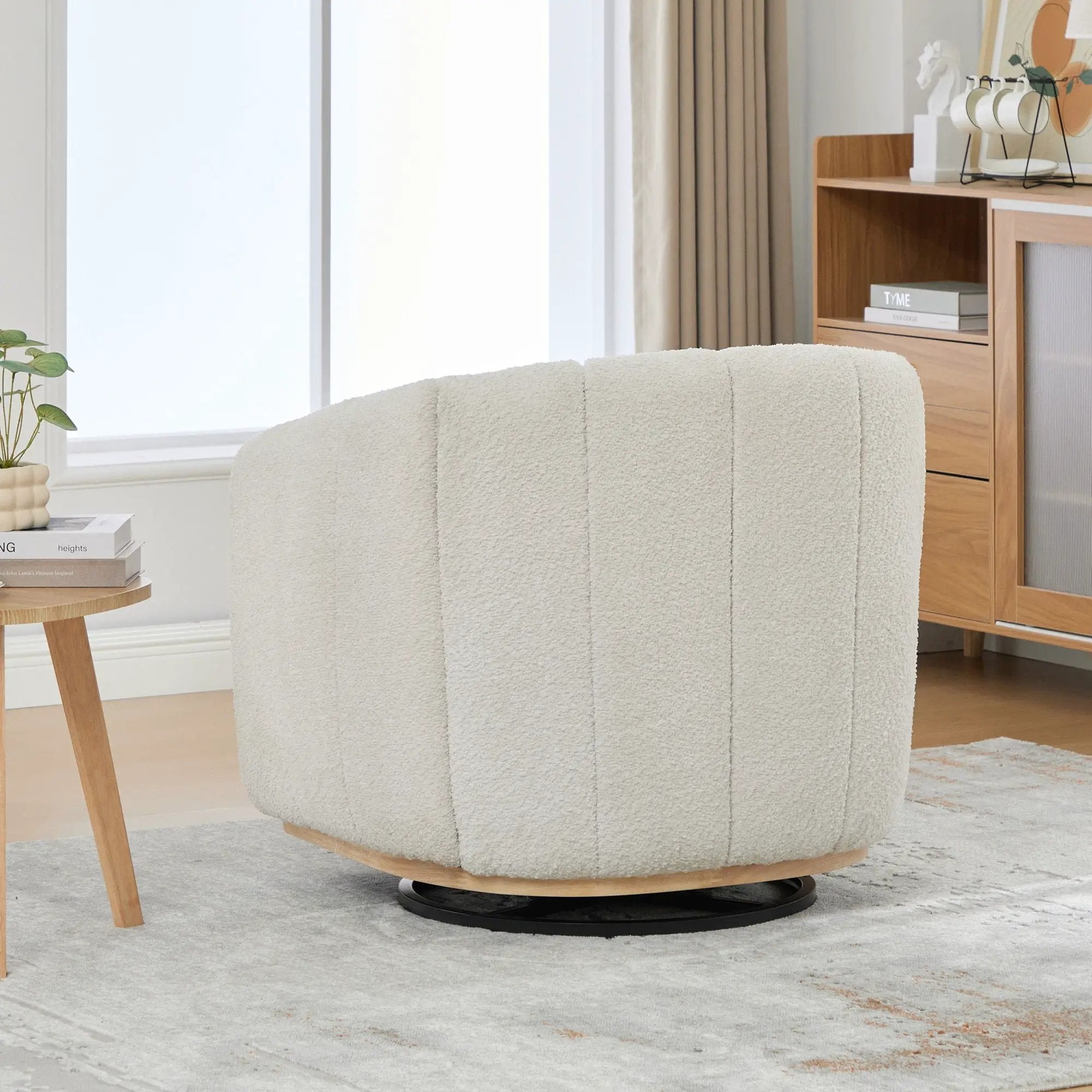 360 Degrees Swivel Upholstered Barrel Armchair For Living Room - Ivory by HouseOfZazla