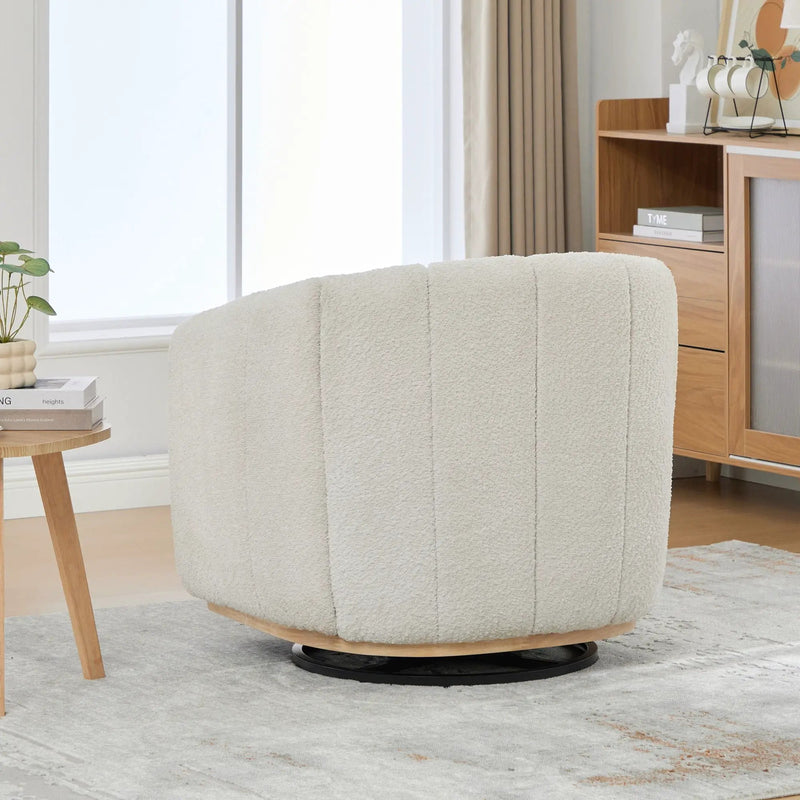 360 Degrees Swivel Upholstered Barrel Armchair For Living Room - Ivory by HouseOfZazla