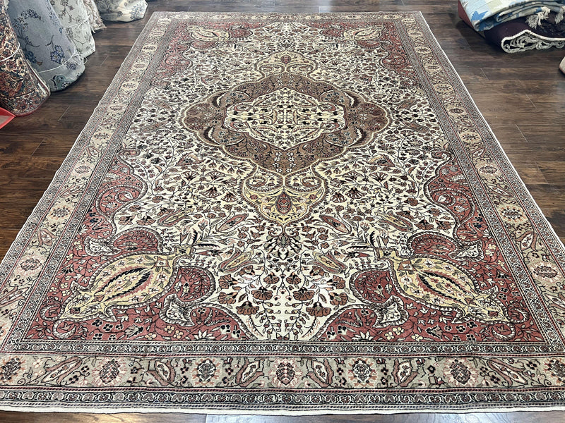 Turkish Sivas Rug 9x12, Handmade Vintage Wool Carpet, Cream Ivory by Jewel Rugs