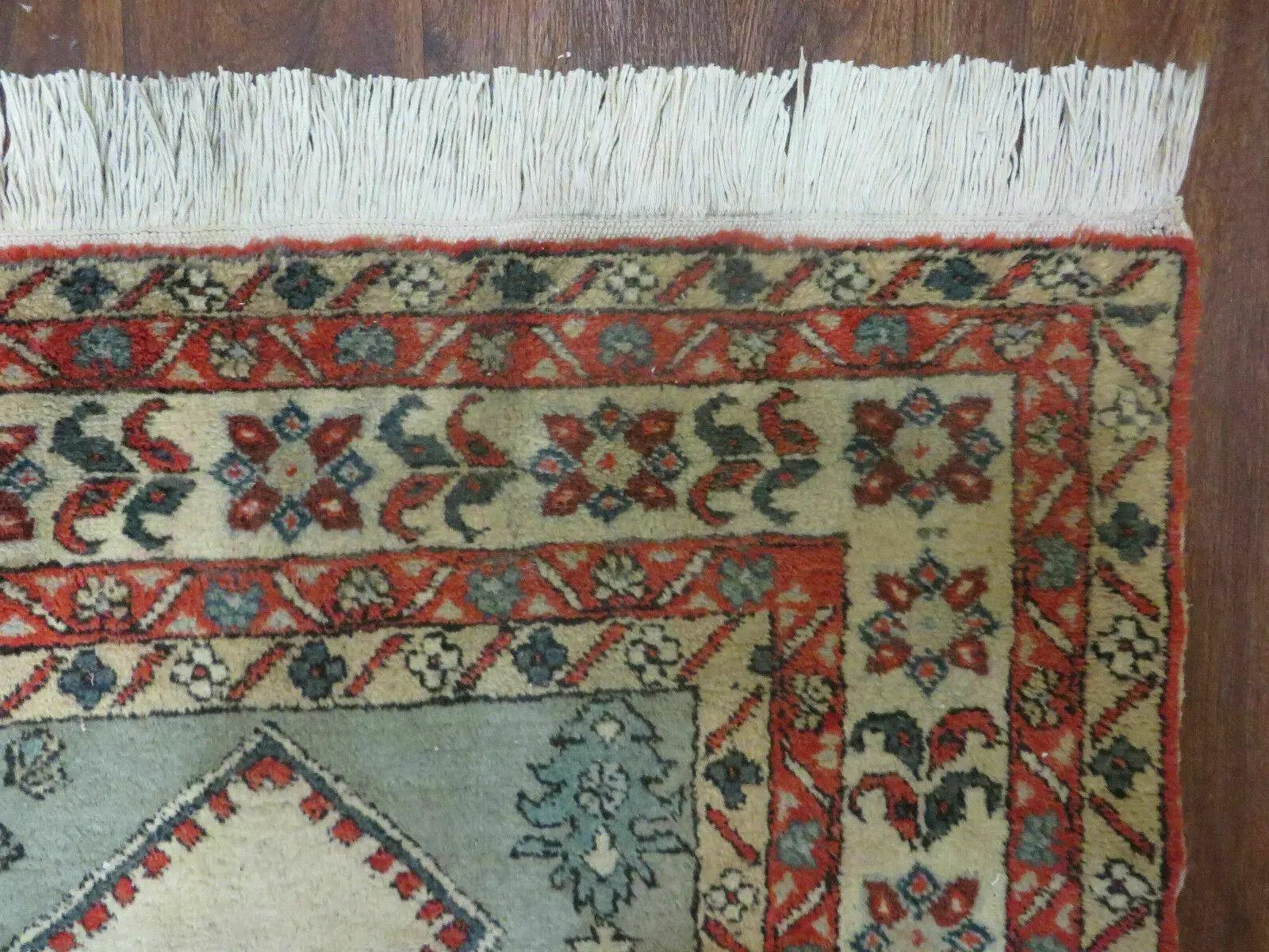 4' X 7' Vintage Handmade Knotted Rug India Caucasian Wool Soft Green Organic by Jewel Rugs