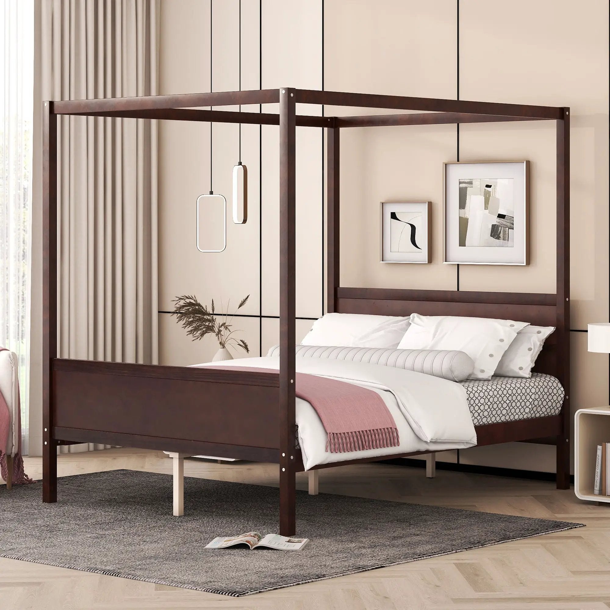 Canopy Platform Bed With Headboard And Footboard, Slat Support Leg by Unique Piece Furniture