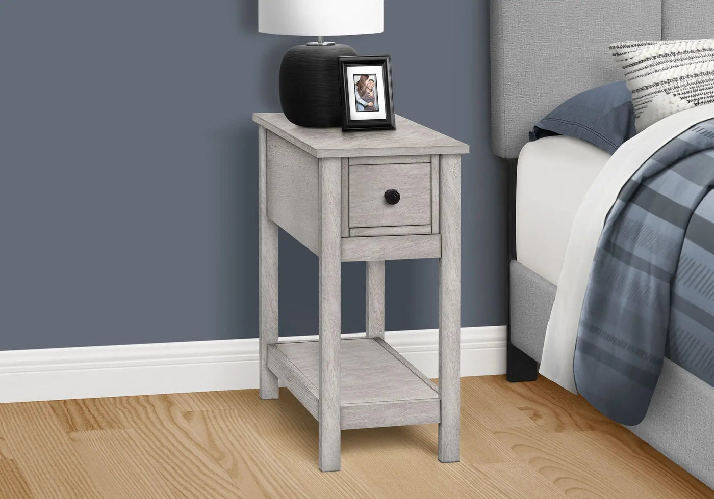 Accent End Table, 2 Tier, Narrow, Lamp, Storage Drawer, Charming Design by HouseOfZazla