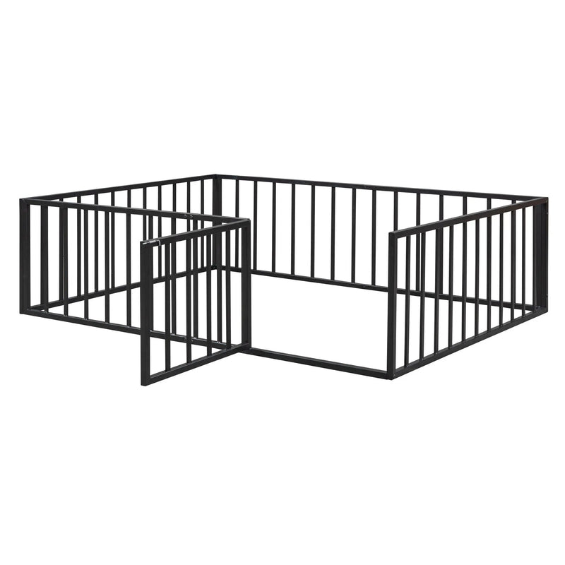 Metal Floor Bed Frame With Fence And Door by HouseOfZazla