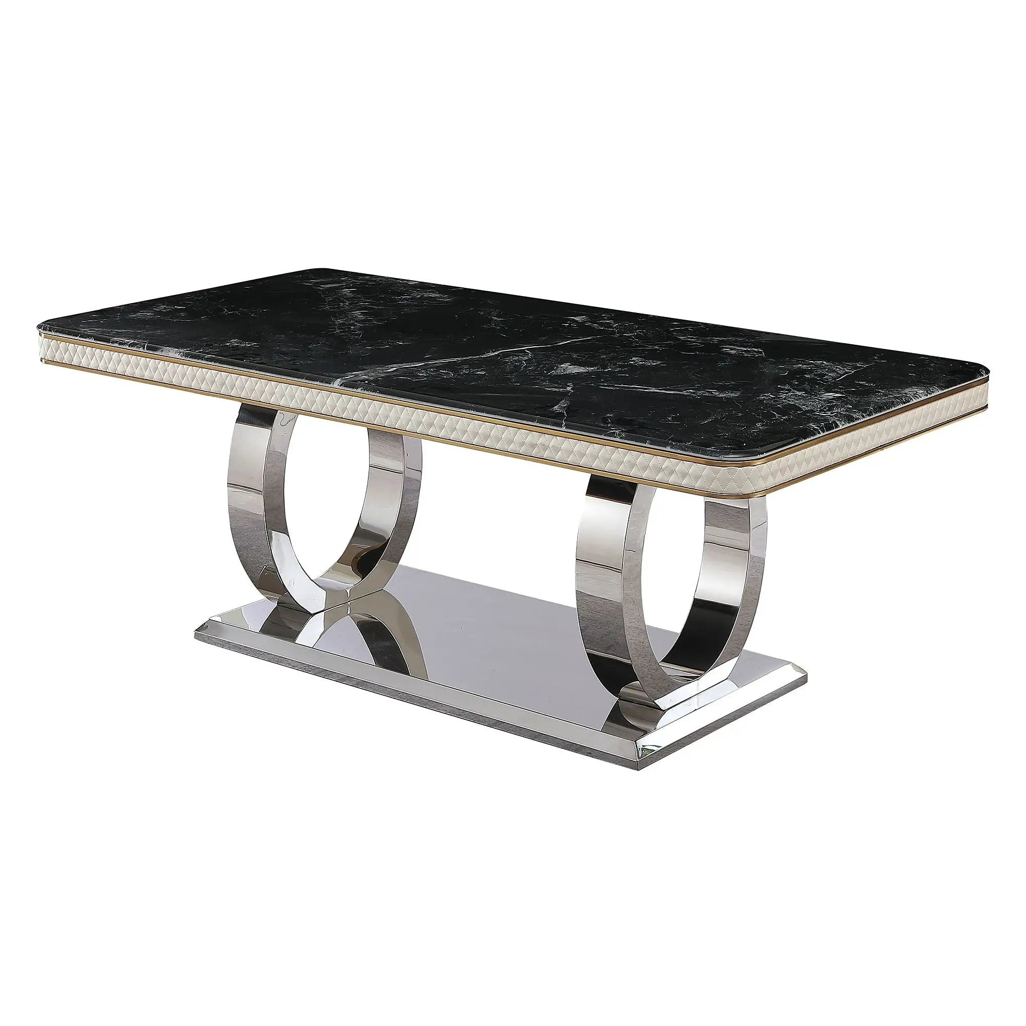 Luxury Modern Dining Table With 6 Chairs Marble Top Titanium Plated Base - Black by Unique Piece Furniture