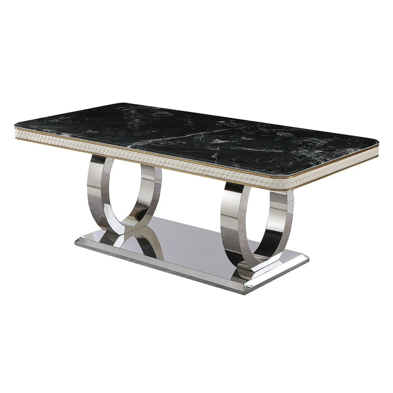 Luxury Modern Dining Table With 6 Chairs Marble Top Titanium Plated Base - Black by Unique Piece Furniture