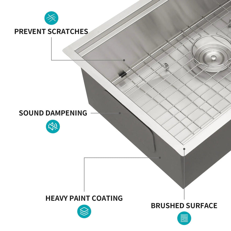30" Undermount Kitchen Sink 16 Gauge Ledge Workstation - Brushed Nickel by HouseOfZazla