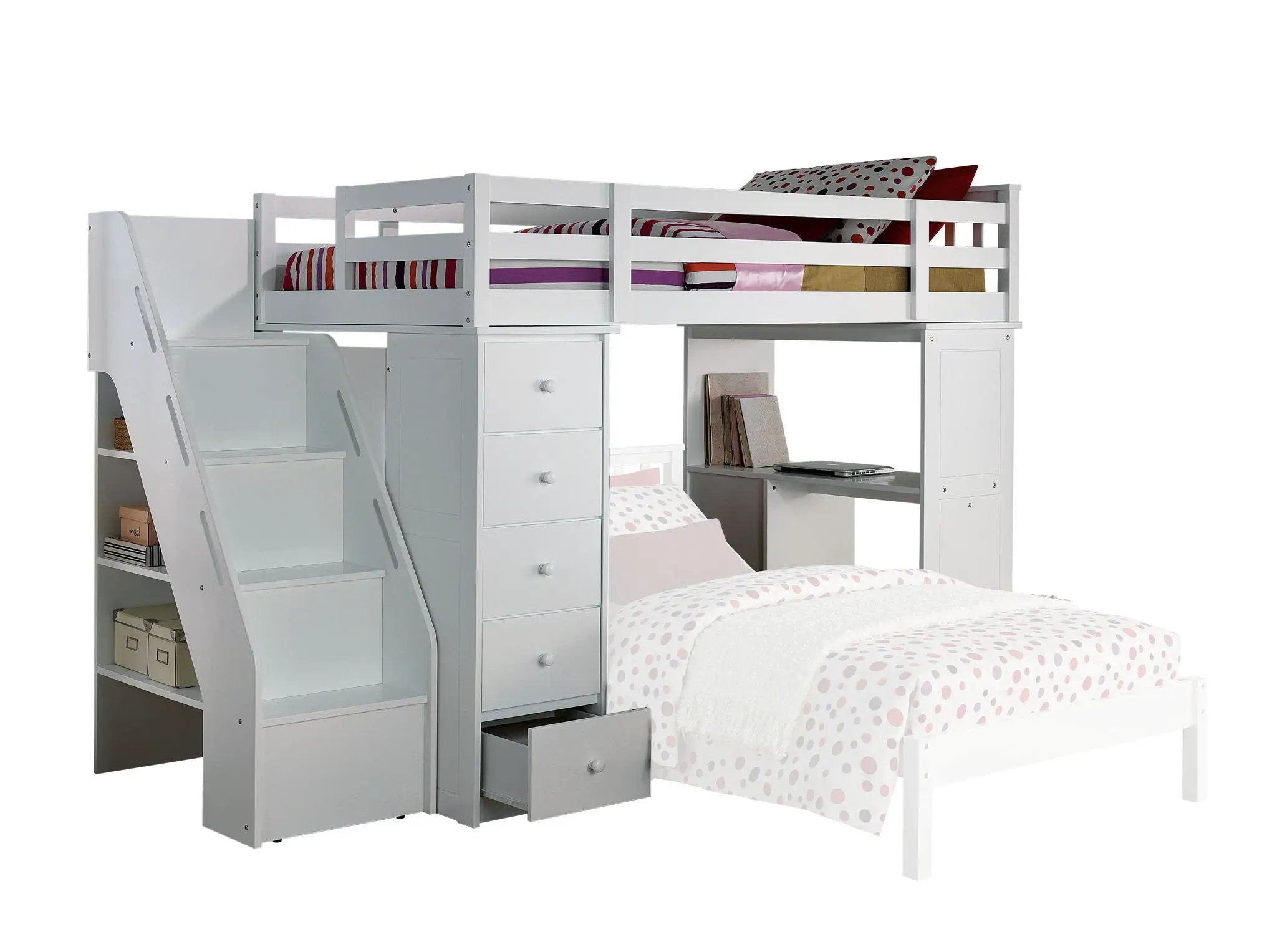 Freya - Twin Loft Bed With Storage (Not Including The Bottom Twin Bed) - White by Unique Piece Furniture