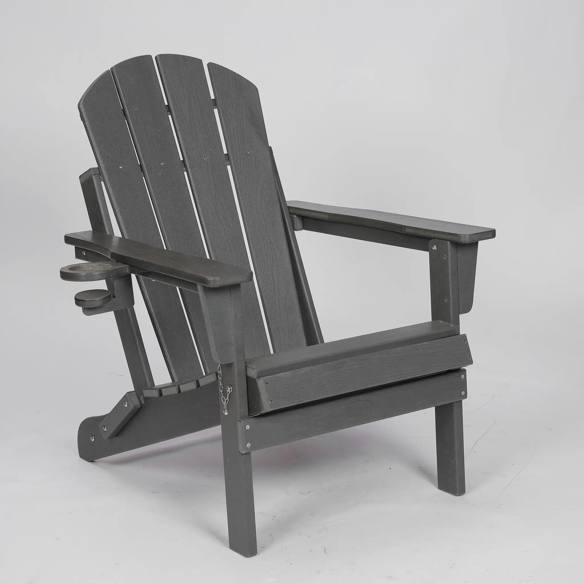 HDPE Folding Adirondack Chair with Dual Cup Holder - Gray by HouseOfZazla