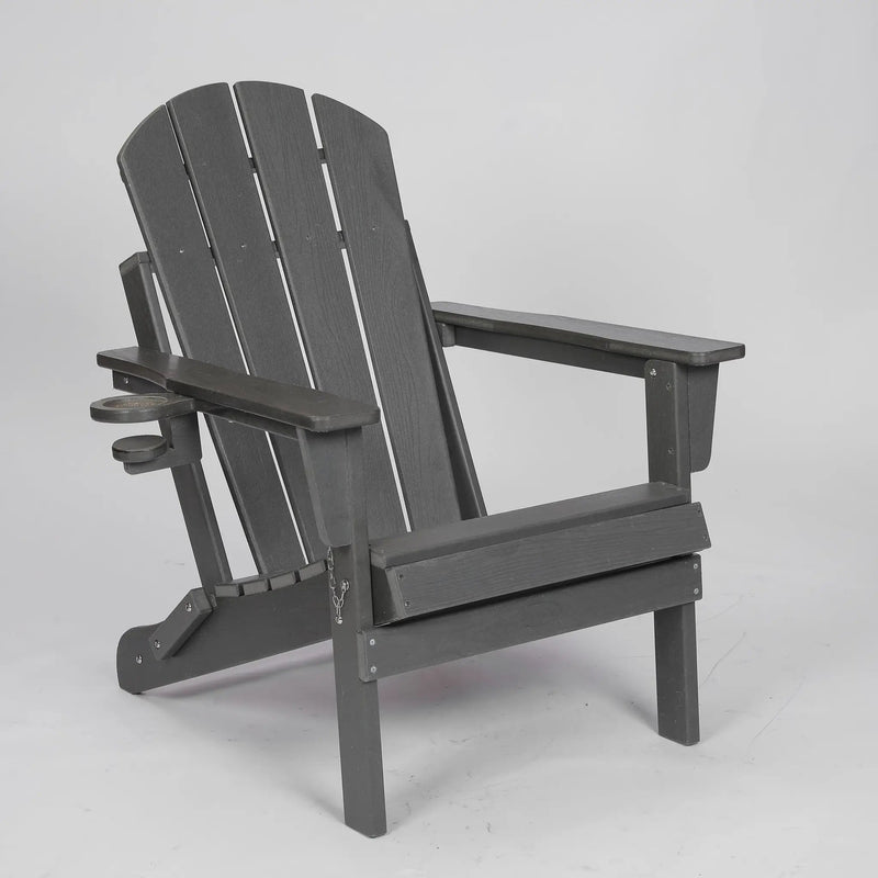 HDPE Folding Adirondack Chair with Dual Cup Holder - Gray by HouseOfZazla