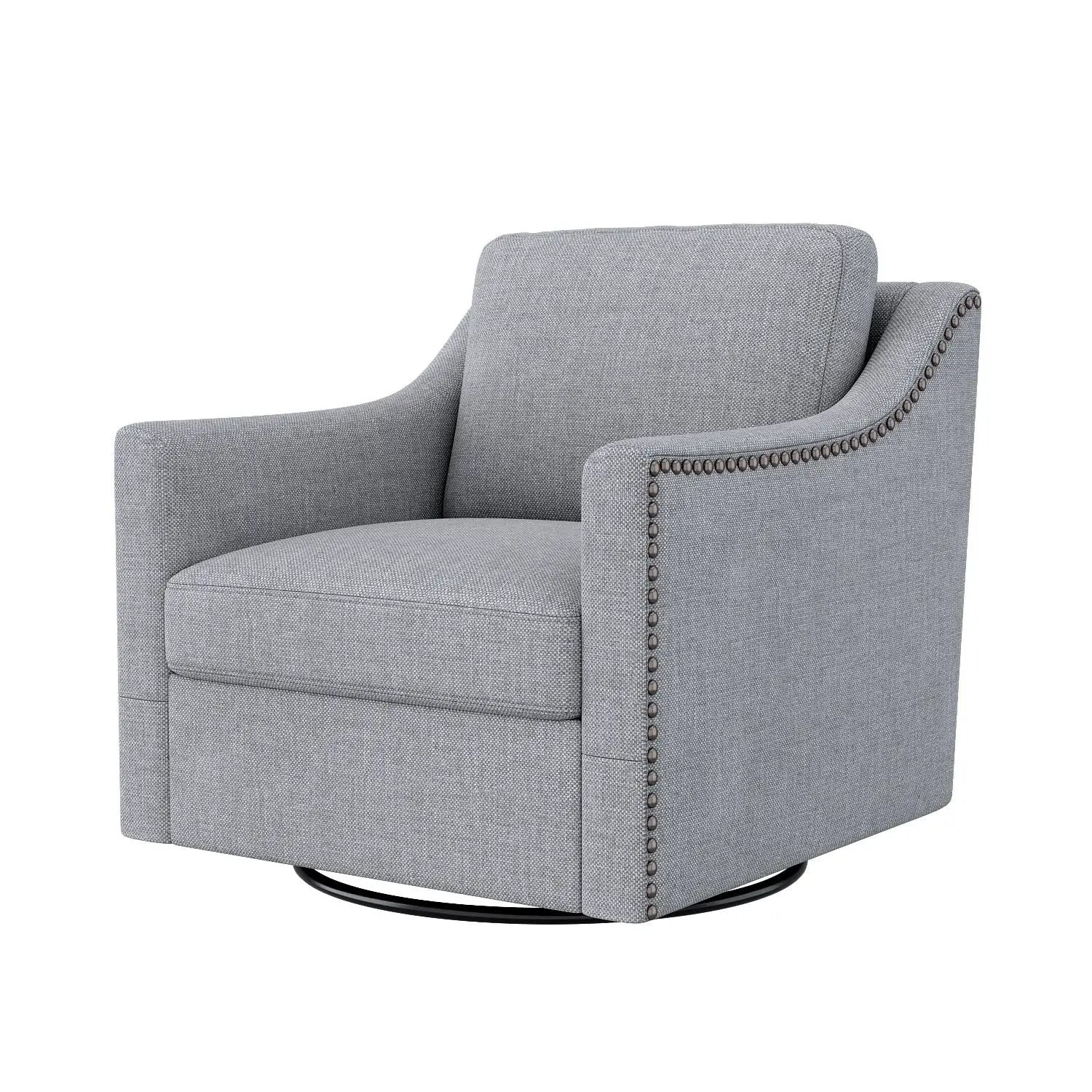 360 Degree Swivel Armchair, Skin Friendly Fabric, Ergonomic Design, Brass Nail Decorative Armchair by HouseOfZazla