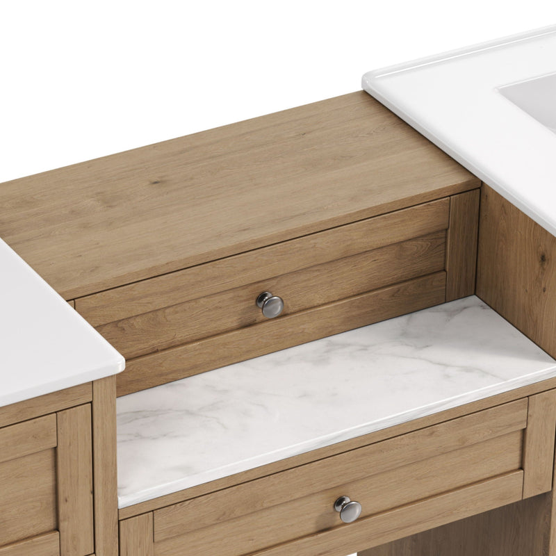 Double Sink Bathroom Vanity With Countertop, 2 Ceramic Sinks, 6 Drawers by HouseOfZazla