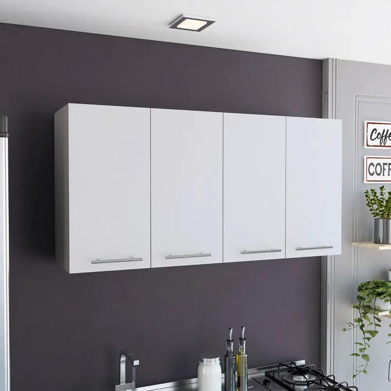 Wall Cabinet Four Doors, With Two Internal Shelves And Internal Plate And Glass Organizer - White by HouseOfZazla