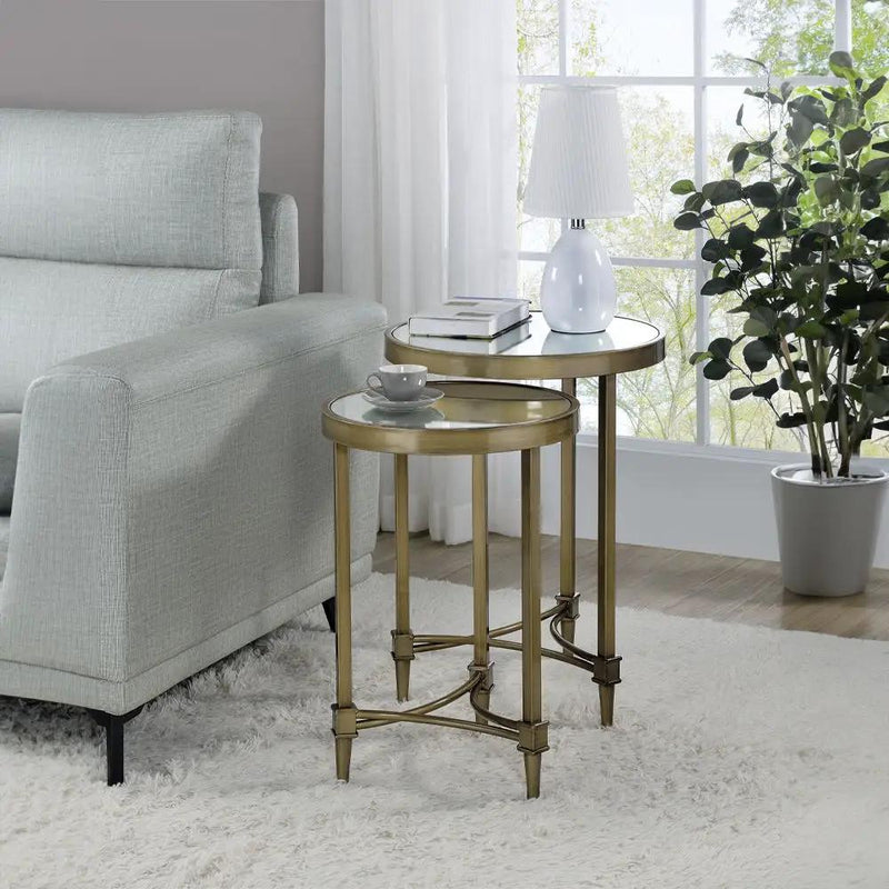 Aditya - Nesting Table - Mirrored & Antique Brass by Unique Piece Furniture