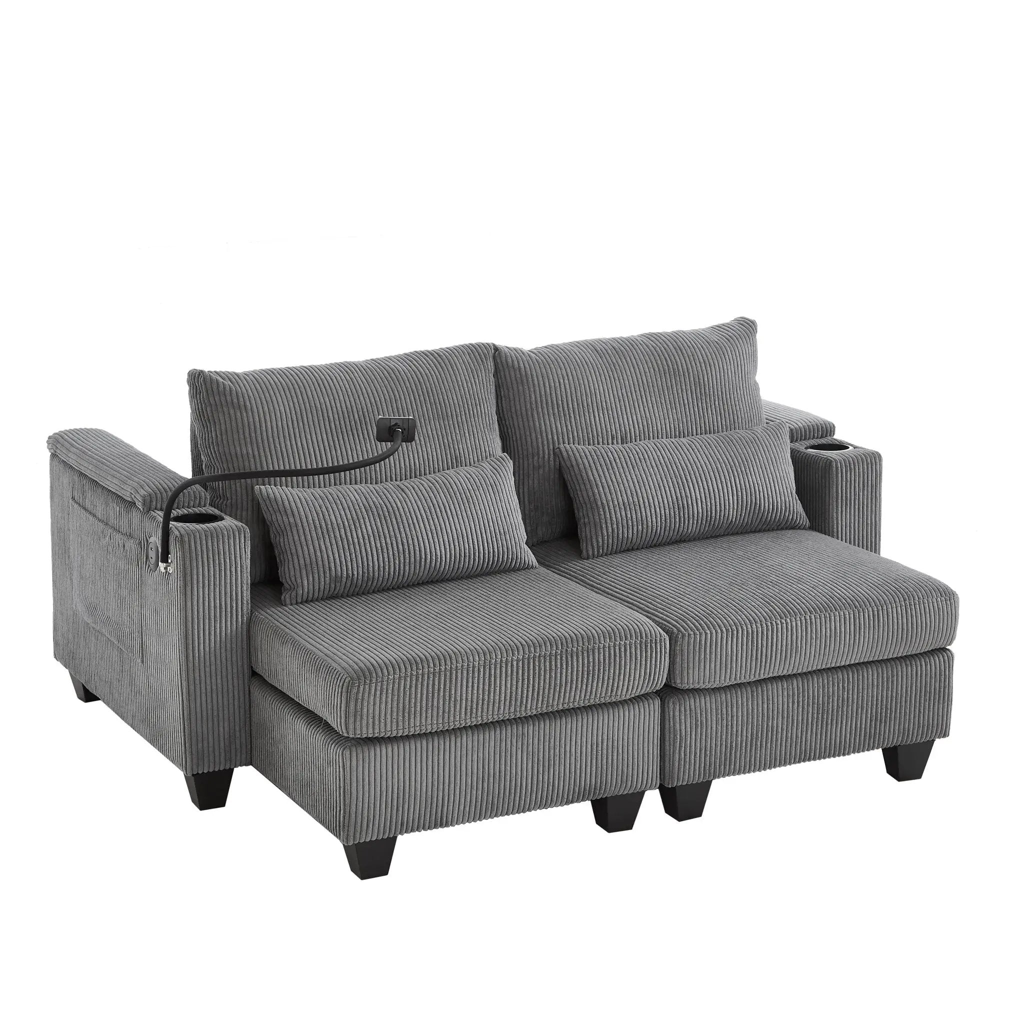 Convertible Chaise Lounge Sofa Chair With USB Ports, Cup Holders, Phone Holder And Storage by HouseOfZazla