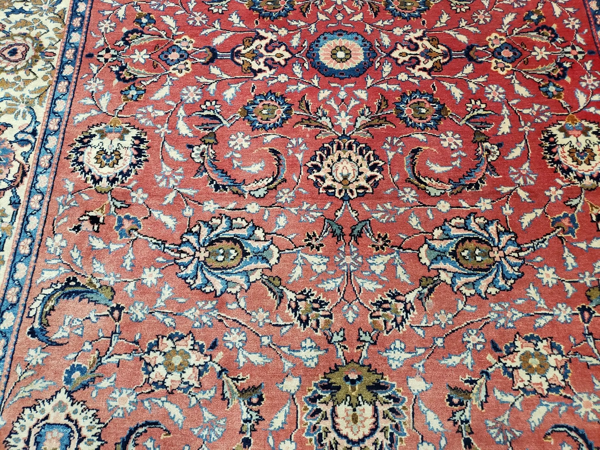 Semi Antique Persian Kashan, Red & Cream, Hand-Knotted, Wool, 4' 8" x 6' 6", Pair A by Jewel Rugs