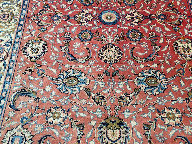 Semi Antique Persian Kashan, Red & Cream, Hand-Knotted, Wool, 4' 8" x 6' 6", Pair A by Jewel Rugs