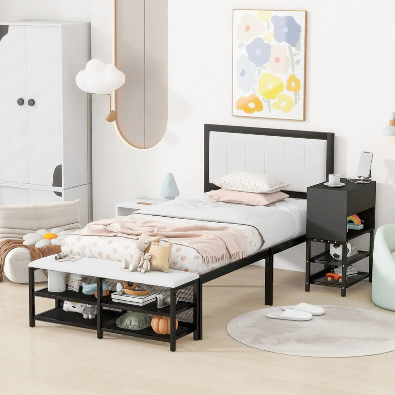 Platform Bed With 2 Tier Storage Shelves, Storage Cabinet by Unique Piece Furniture