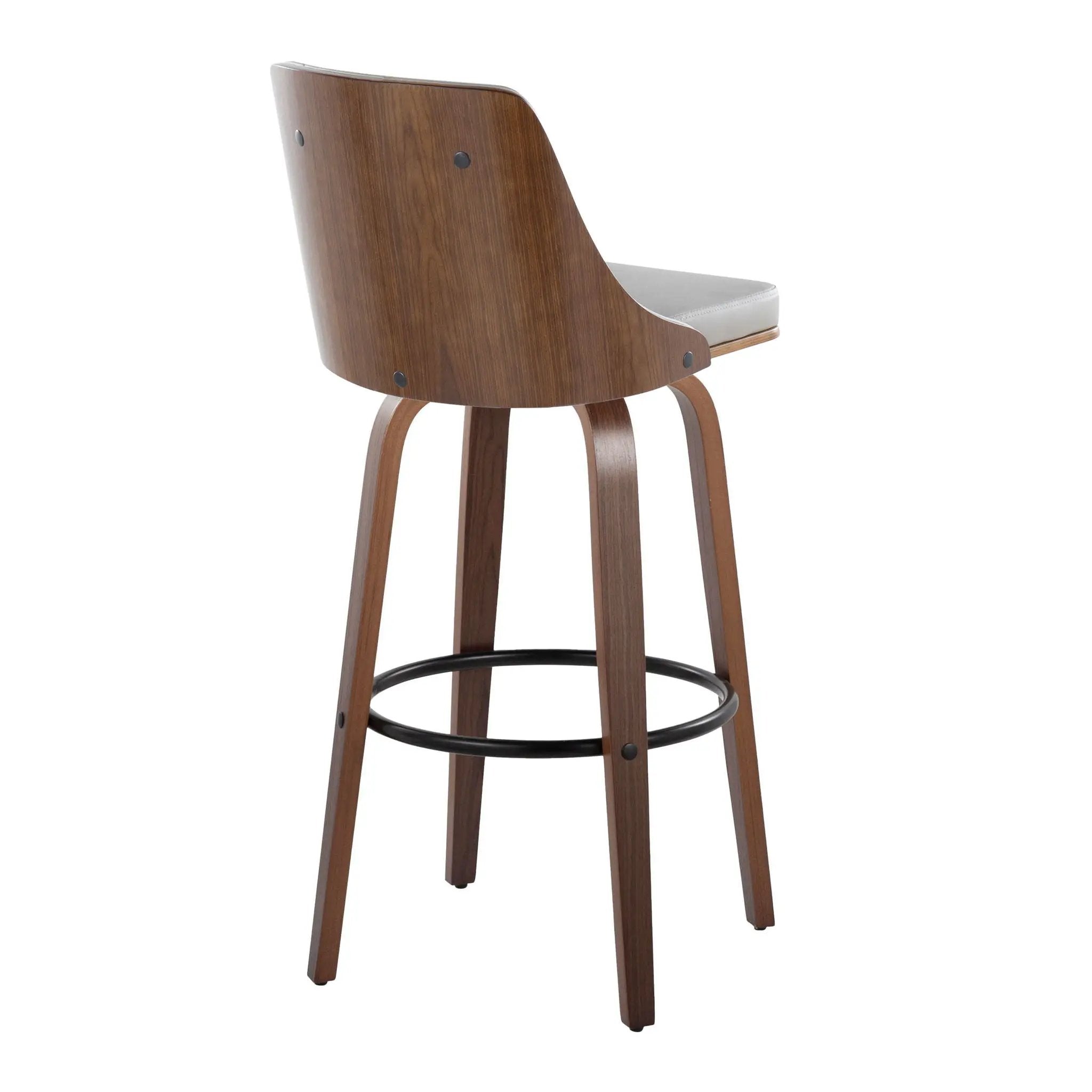 Gianna - Mid-Century Modern Fixed Height Barstool & Swivel With Round Footrest (Set of 2) - Walnut / Light Gray by Unique Piece Furniture