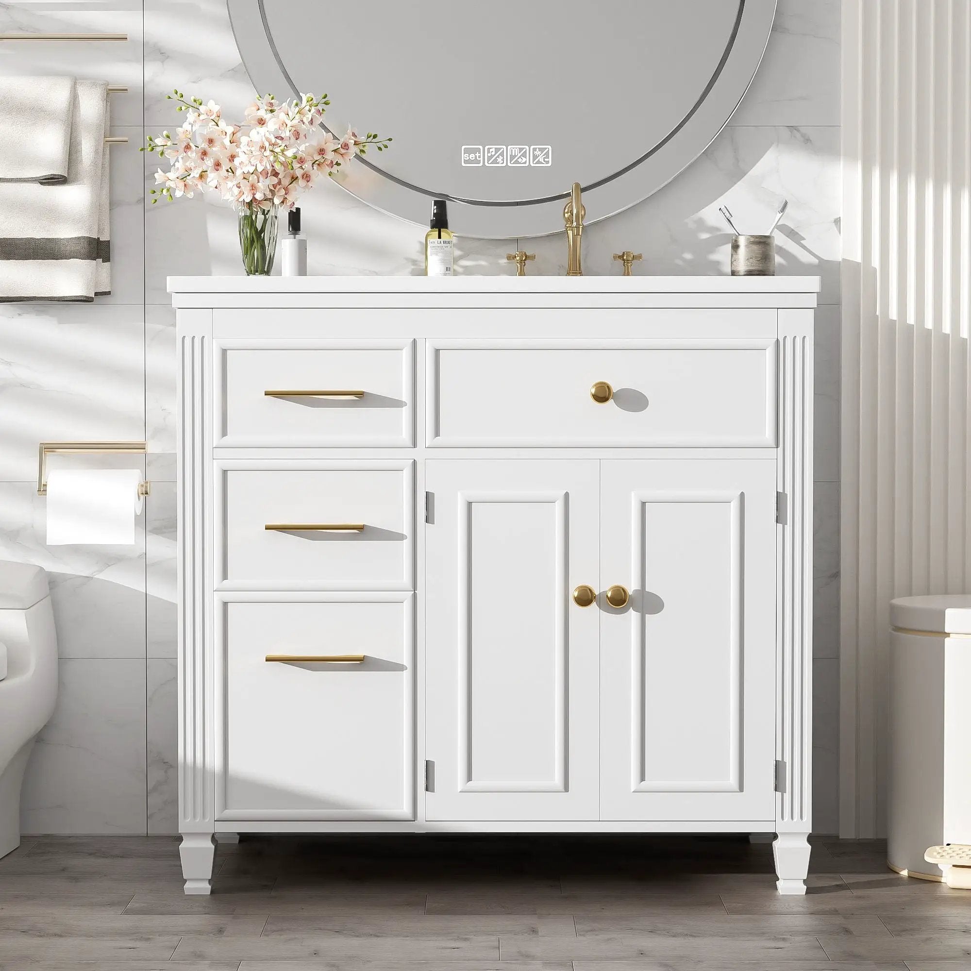 Modern Bathroom Vanity With Ceramic Sink, Freestanding