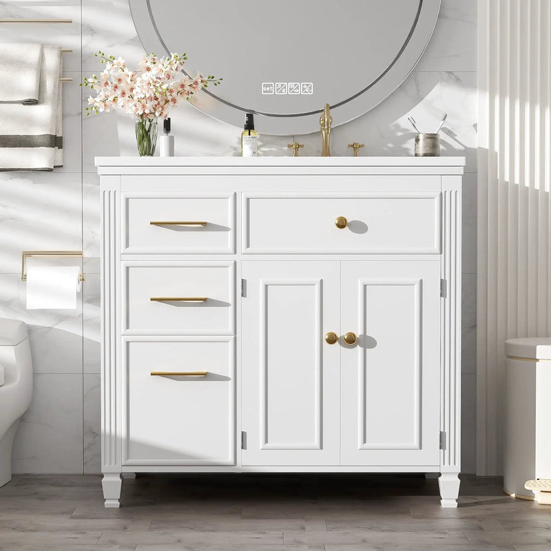 Modern Bathroom Vanity With Ceramic Sink, Freestanding