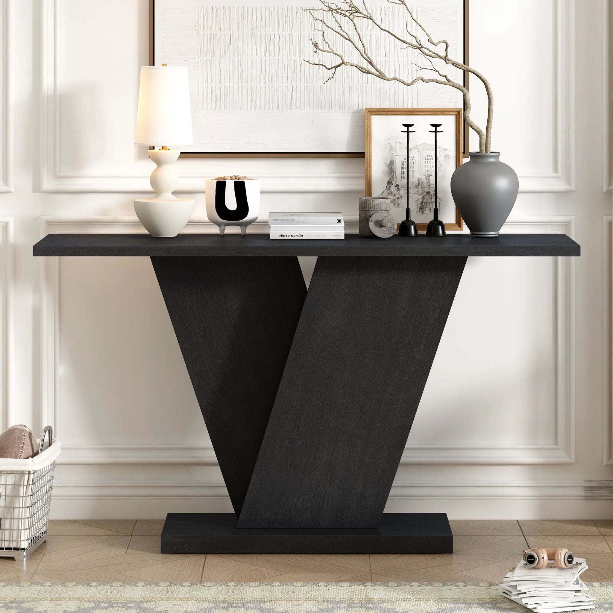 Console Table With V Shape Base, Sculptural Entryway Accent by HouseOfZazla